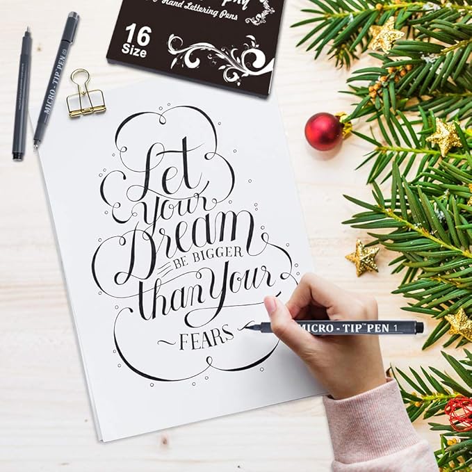 16 Pack Calligraphy Pens, Hand Lettering Pens, Brush Markers Black Ink for Beginners Writing, Lettering, Journaling, Art Drawing, Signature, Illustrations and Office School Supplies