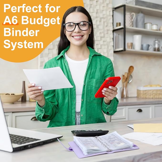 Antner 20pcs A6 Binder Pockets 6-Hole Budget Binder Inserts Cash Stuffing Envelopes for Budgeting, White Zipper Pouch Folders Loose Leaf Filling Bags Money Organizer for A6 6-Ring Planners and Binders