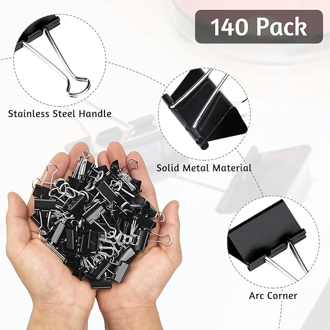 OWLKELA 140 PCS Mini Binder Clips 0.75 Inch, Metal Paper Clip Bulk, Small Black Clips for Home, School and Office Supplies