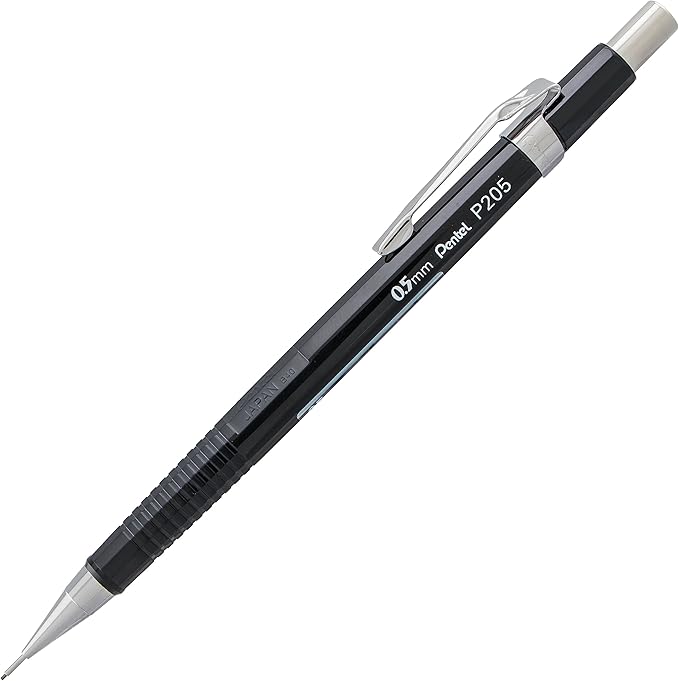 Pentel Sharp Mechanical Pencil (0.5mm), Fine Line, Black Barrel, Pack of 2 (P205BP2)