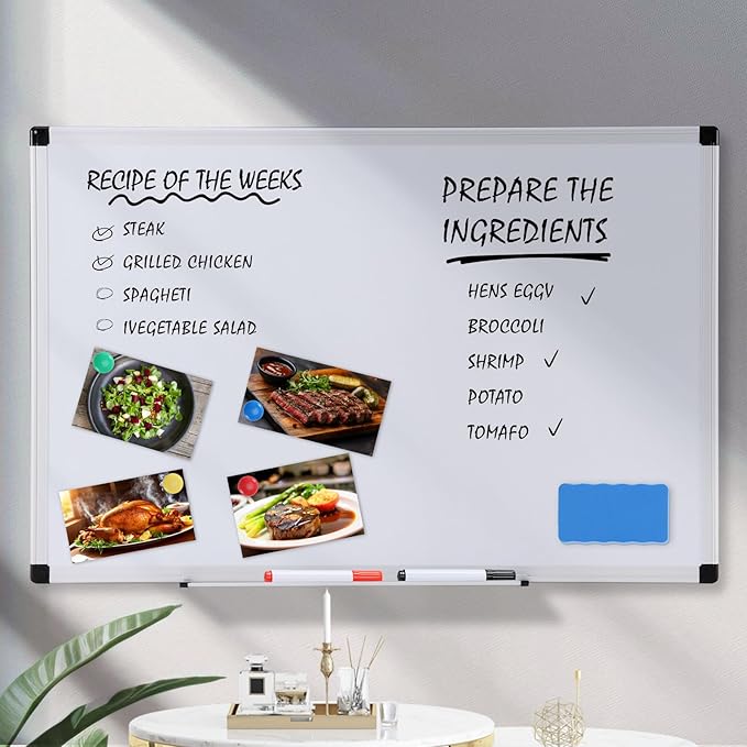 OLIXIS Magnetic White Board, Dry Erase Board for Wall 24" x 48", Whiteboard with 1 Dry Eraser & 2 Multicolor Markers & 4 Magnetic Pins, Aluminium Frame for Home, School, Office, White