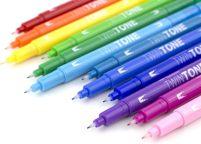 Tombow 61526 TwinTone Marker Set, Rainbow, 12-Pack. Double-Sided Markers Perfect for Planners, Journals, Doodling, and More!