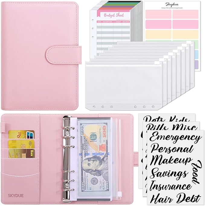 SKYDUE Budget Binder, Money Saving Binder with Zipper Envelopes, Cash Envelopes and Expense Budget Sheets for Budgeting