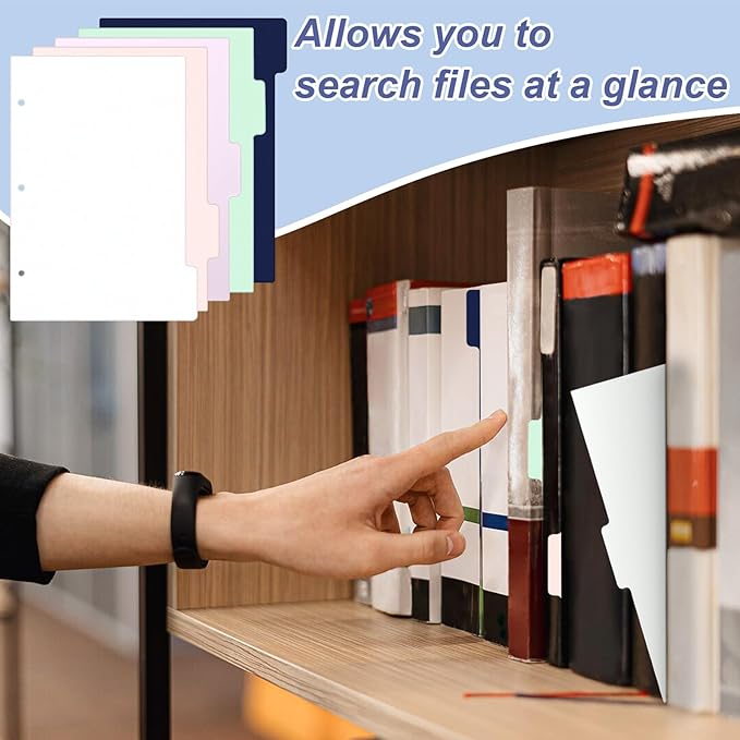 (5.5 x 8.5 inch) 5 Tab 3 Hole Punch Dividers with Tabs Disc Bound Dividers Junior Size discbound Notebook Accessories 5 Color for Office Meeting (10)