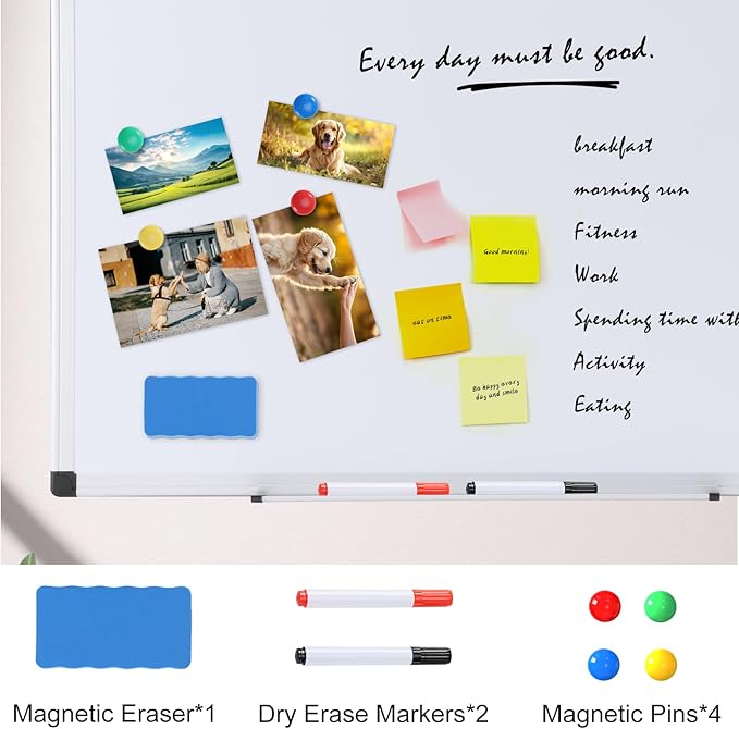 OLIXIS Magnetic White Board, Dry Erase Board for Wall 30" x 40", Whiteboard with 1 Dry Eraser & 2 Multicolor Markers & 4 Magnetic Pins, Aluminium Frame for Home, School, Office, White