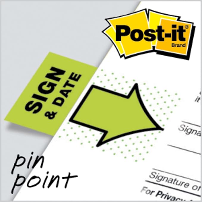 Post-it Sign and Date Flags, 50/Dispenser, 2 Dispensers/Pack, 1 in Wide, Bright Green (680-SD2) (Pack of 2)