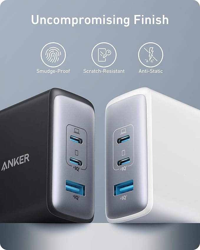 Anker Nano 100W USB-C Charger, 3-Port Fast Compact GaN Charger for MacBook Pro/Air, Pixelbook, ThinkPad, Dell XPS, iPad Pro, iPhone 16 Series, Galaxy S23, and More (1 Pack & 1 Cable) (White)