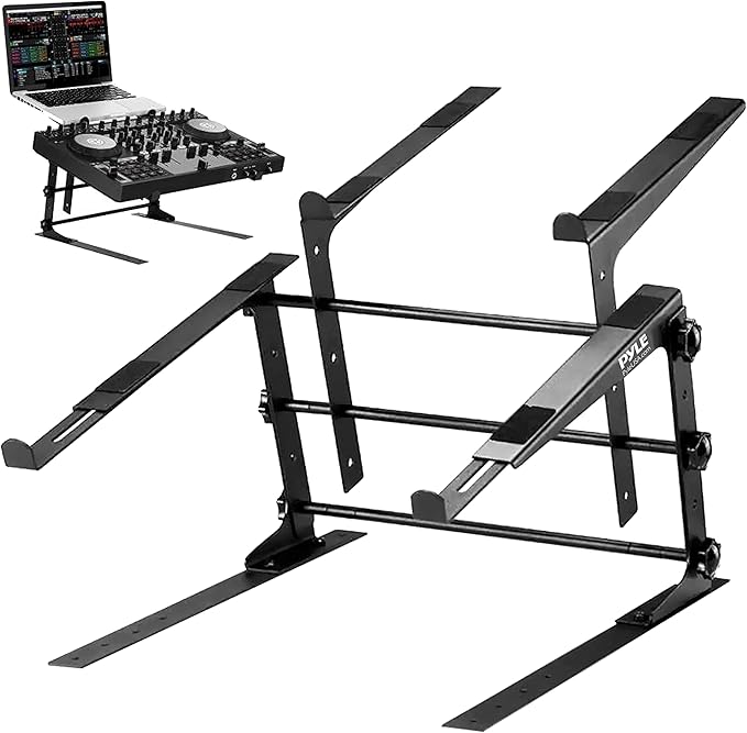 Pyle Portable Dual Laptop Stand with Adjustable Height & Anti-Slip Prongs for DJ Equipment (PLPTS38) + Universal Laptop Device Stand (PLPTS3)