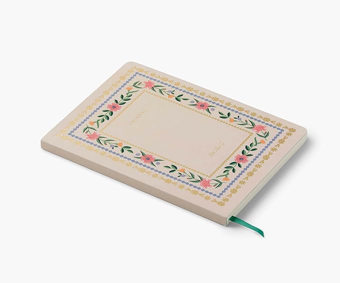 RIFLE PAPER CO. Aster Softcover Journal 150 Lined Pages, 8.5" L x 6.25" W, Linen Textured Paper-Wrapped Hardboard Cover, Includes Grosgrain Ribbon Bookmark