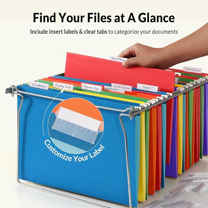 SUNEE Hanging File Folders, 6 Pack Letter Size Hanging File Folders with 1/5-Cut Tabs, Ideal for Home and Office Organization and Papers Classification,Assorted Colors