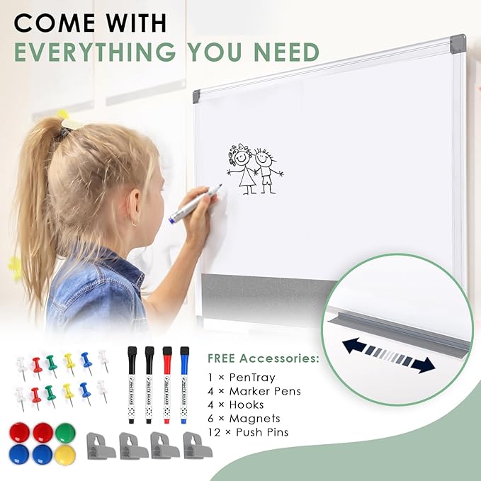 Combo Dry Erase Bulletin Board Wall Mounted Whiteboard and Pin Board Vision Board for Home Kitchen School Office College,Whiteboard & Felt Gray,36x24inches