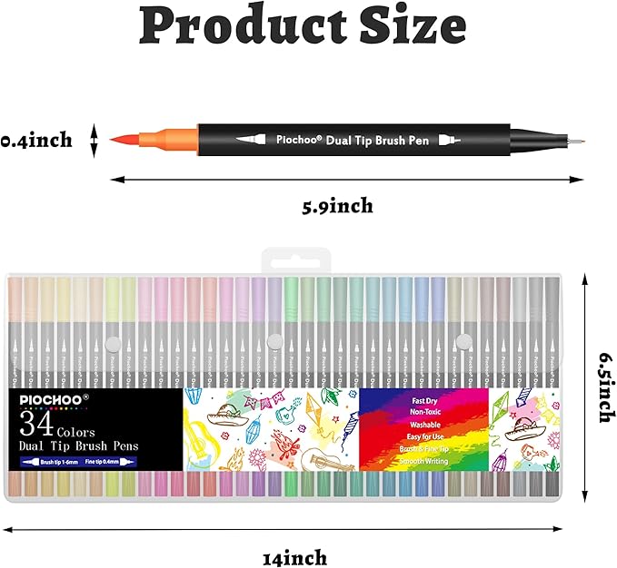 Coloring Markers Pens, 34 Dual Tip Brush Pens, Fine Point Marker set for Adult Coloring Book, Bullet Journaling, Drawing
