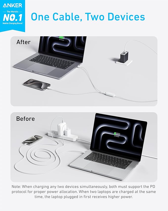 Anker Cable,4FT 2-in-1 USB C to USB C Cable 140W Max,Fast Charging for iPhone 17/17 Pro Max/16 Series,MacBook Air/Pro,and More(Braided,White)