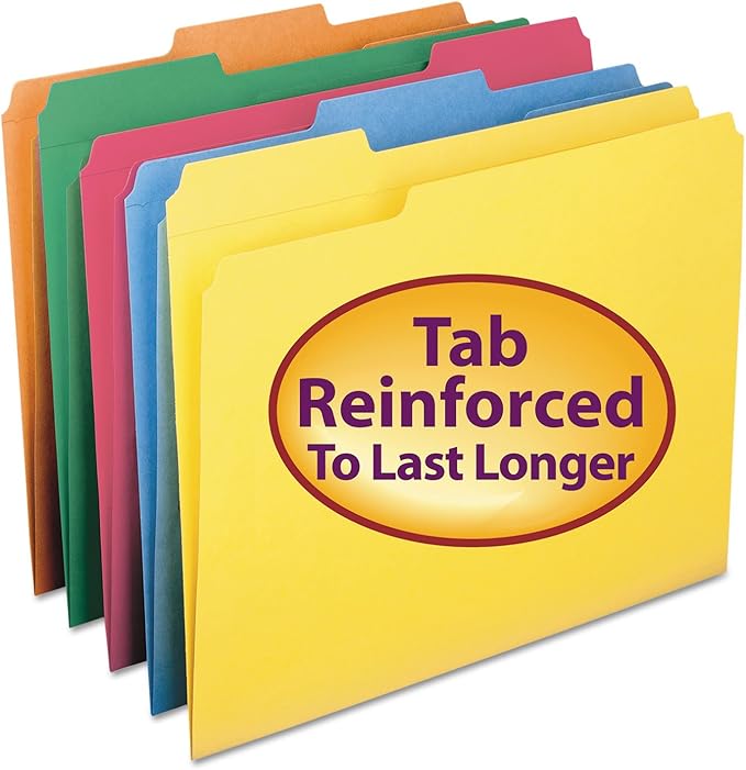 Smead File Folder, Reinforced 1/3-Cut Tab, Letter Size, Assorted Colors, 100 per Box (11993)