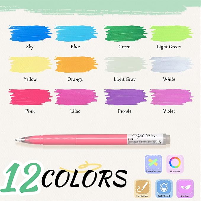Colorful Pens, 12 Pcs Colored Pens Fine Point Smooth Writing Pen, 1.0 mm Colored Ink Gel Pen for Journaling Note Taking Writing, Acrylic Gel Pens for Coloring (12 Pcs Color)