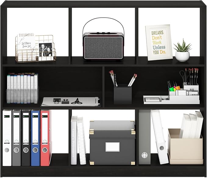 Furinno DALY Book Shelf, 8-Cube Bookshelf, Horizontal Cube Storage Organizer Bookcasde, 10.9 x 47.2 x 39.4, for Living Room, Bedroom, Home Office, Dark Espresso