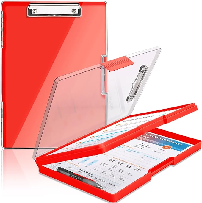 SFLHHDM Clipboard with Storage,Heavy Duty Clip Boards 8.5x11 with 2 Storage Case,Clear Visible Panel Storage Clipboards,Side Opening Nursing Clipboard Folder for Office Supplies-Red