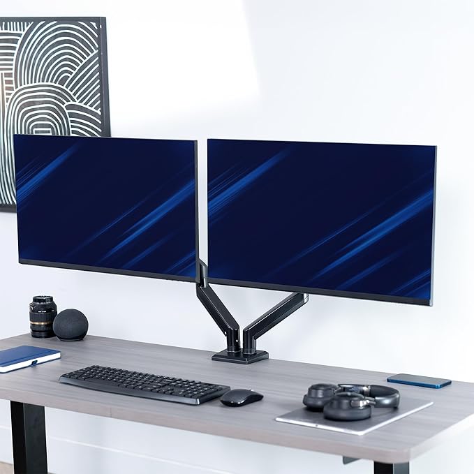 VIVO Aluminum Articulating Dual Monitor Arm for 13 to 30 inch Screens, Desk Mount Tension Spring Monitor Stand for 2 Screens, Black, STAND-V102O