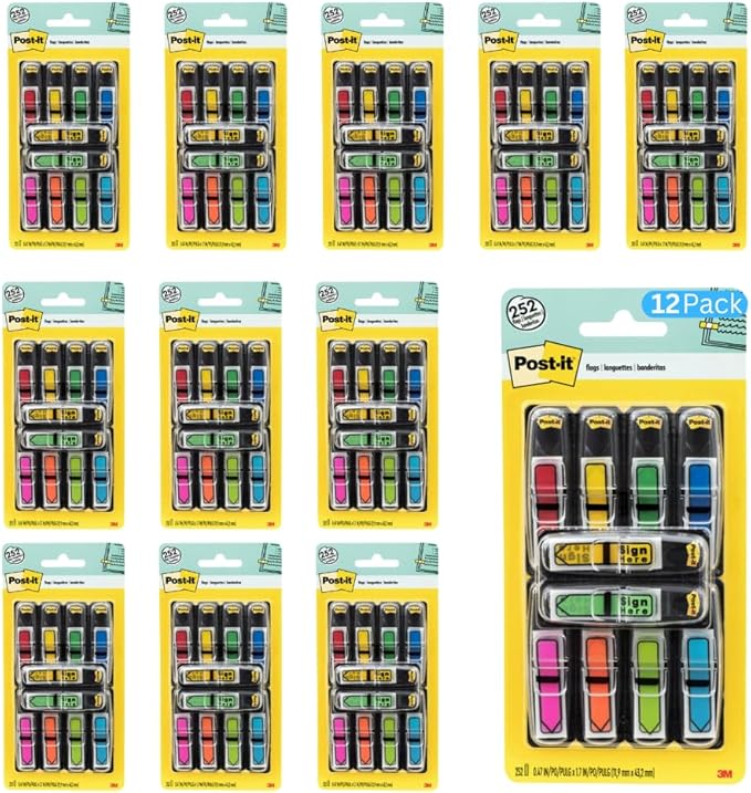 Post-it Flags Arrow 1/2" Page Flags, Eight Assorted Colors, 250/Pack (684VAD2) (12 Pack)
