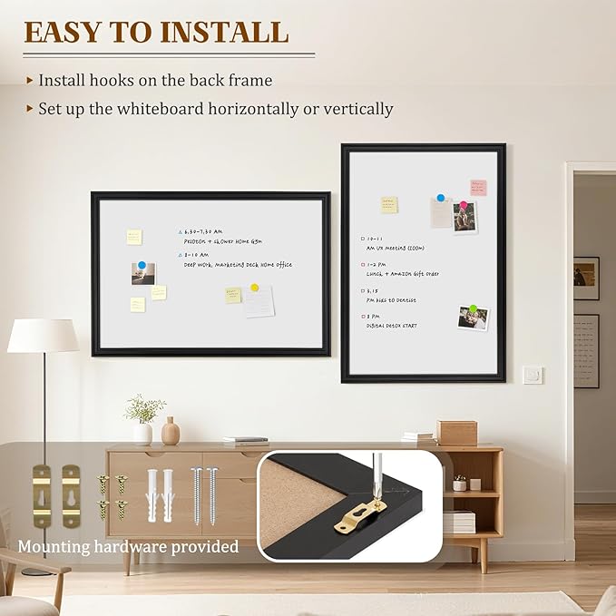 Large White Board for Wall, 48'' x 36'' Magnetic Dry Erase Board, 4'x3' Decorative Whiteboard with Black Wooden Frame, Hanging Writing Board for Home Office School Classroom