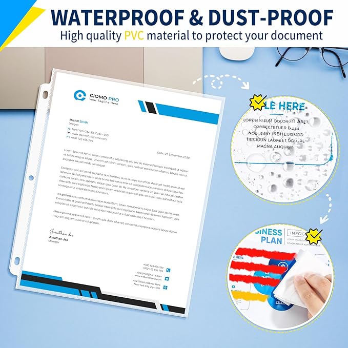 SUNEE Sheet Protectors 500 Packs for 3 Ring Binder, PVC-Free Clear Page Protectors 8.5x11 Inches Plastic Cover for Paper, Documents, Photos, Top Loading Binder Sleeves Letter Size