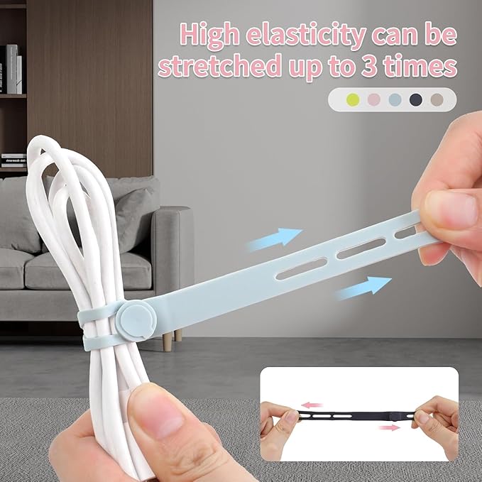 Oligei 100 Pcs Silicone Cable Ties, Cable Ties Reusable, High Elasticity Cord Wraps for Electrical Cords, Cord Organizer for Earphone, Phone Charger(Colorful)