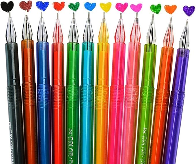 Color Gel Pens Set with Diamond Head,Colored Fine Point Ballpoint Ink Pens Markers For Adults Coloring Books (Pack of 12 Colors)