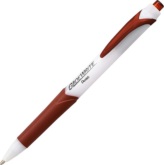 Pentel GlideWrite Ballpoint Pen with TechniFlo Ink, (1.0mm) Medium Line, Brown Ink, Box of 12 (BX910-E)