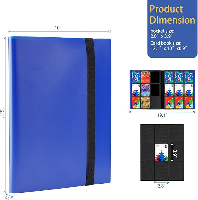 Card Binder, Premium Card Book for 360 Cards, Sturdy Card Album for Collectible Cards, Side-Loading Card Collection Folder for TCG, MTG, Yugioh, Other Game Cards, Sport Cards, Dark blue