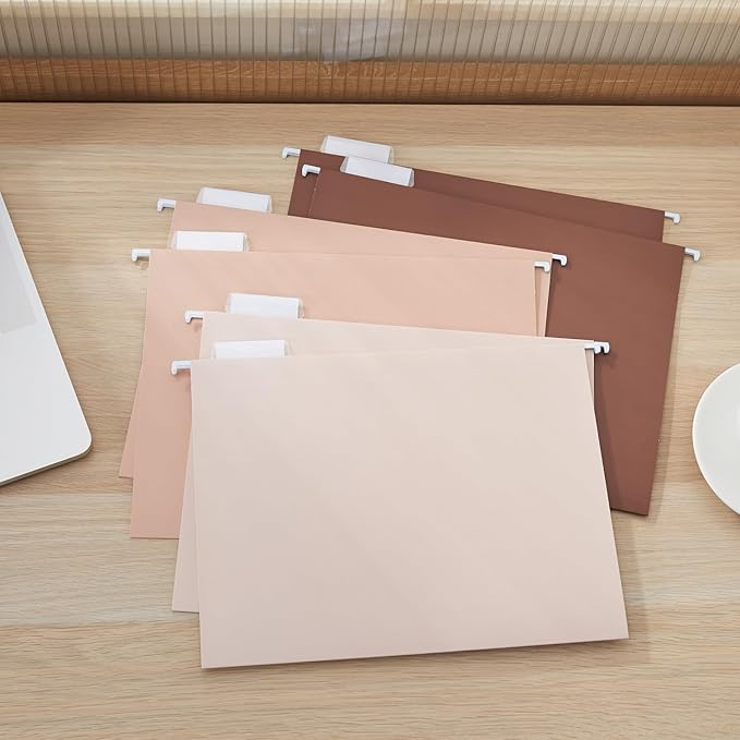 Y YOMA 36 Pack Gradient Hanging File Folders Letter Size Decorative Hanging Folder Pretty File Folder Organizer for Filing Cabinet Office Home with 1/5-Cut Adjustable Tabs, Coco Mocha