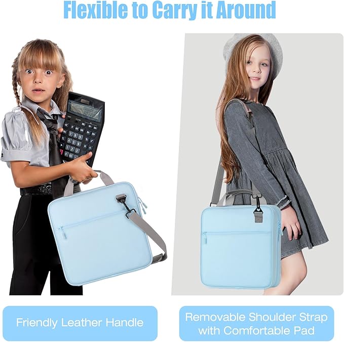 MoKo Zipper Binder, 2 Inch 3 Ring Binder with 500 Sheets Capacity & Shoulder Strap & Handle, Multi-Pocket Zipper Organizer for Middle School, Blue & Gray