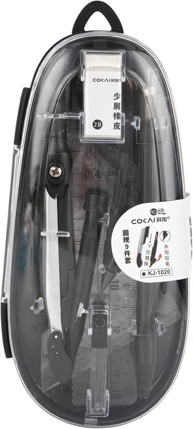 LABANCA 8 Pcs Compass Set with Protractor Rulers Pencil for Math Geometry (08373 Black)