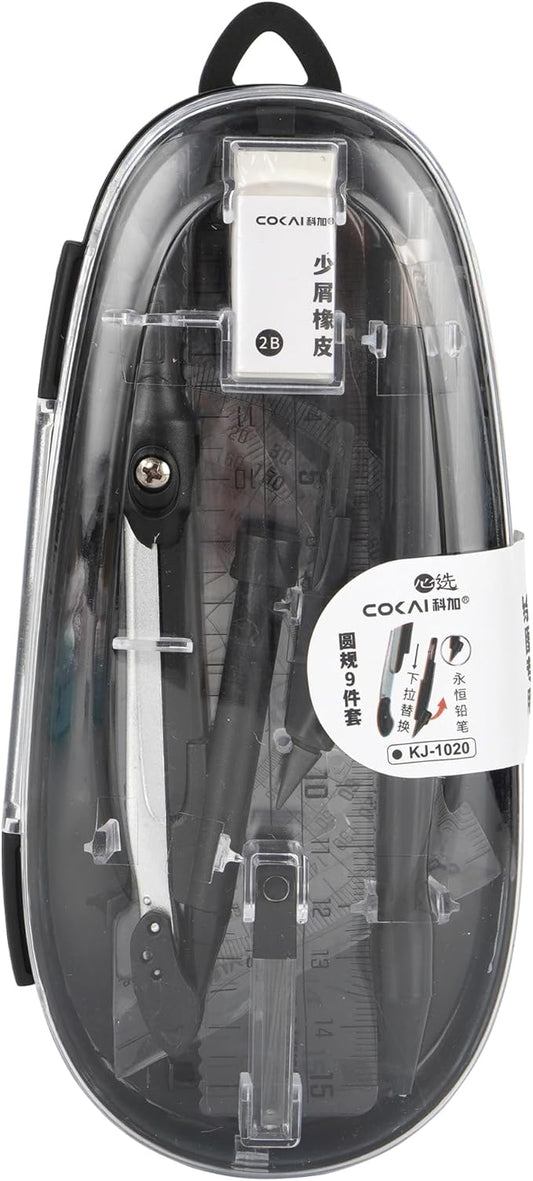 LABANCA 8 Pcs Compass Set with Protractor Rulers Pencil for Math Geometry (08373 Black)