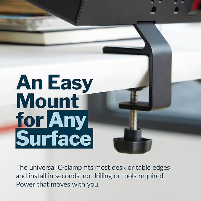 Vari Power Hub 4th Gen – Desk Mount Charging Station with 5 AC Outlets, 2 USB-C Ports, and 1 USB-A Port – Fast 45W Power Delivery, 12’ Cord, Clamp-On Design for Easy Install