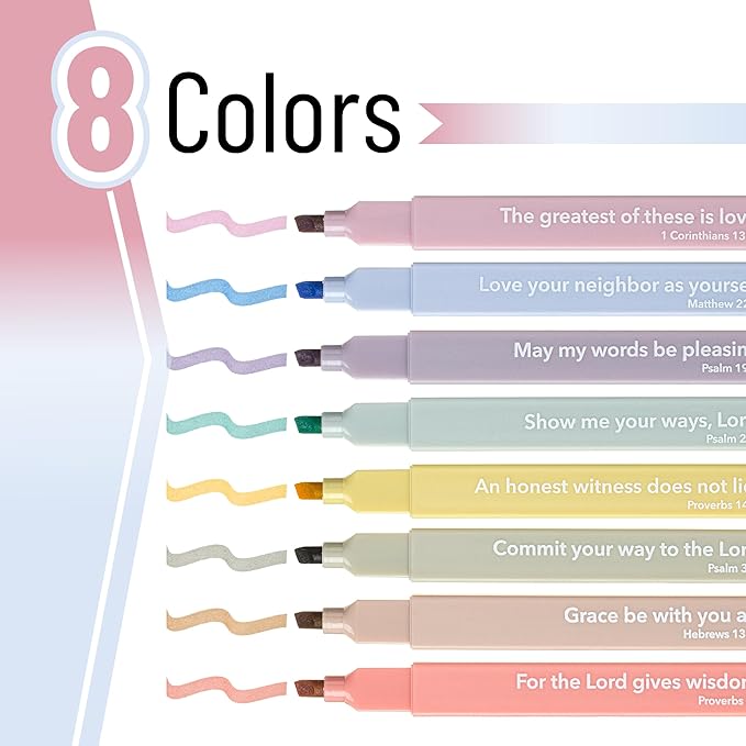 Mr. Pen- Bible Highlighters with Bible Verses, 8 Pack, Assorted Colors, Aesthetic Highlighters, Markers No Bleed Through