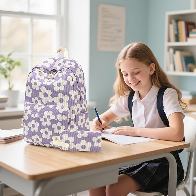 Bluboon School Backpack Set Girls Womens Laptop Bookbag Casual Daypack Fits 15 inch Laptop with Lunch Tote Bag and Pencil Bag