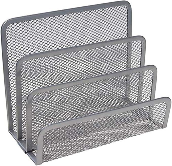VANRA Small Letter Sorter Desktop File Holder Organizer Metal Mesh with 3 Vertical Upright Compartments (Silver)