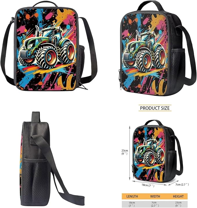CLOHOMIN Tractor Bookbag for Kids Boys with Lunch Bag Large Capacity Bookbag Set of 3 Cool Lunch Box Pencil Case for Kids Ages 6-8/8-12 Middle School Bag 2nd Grade with Lunchbox