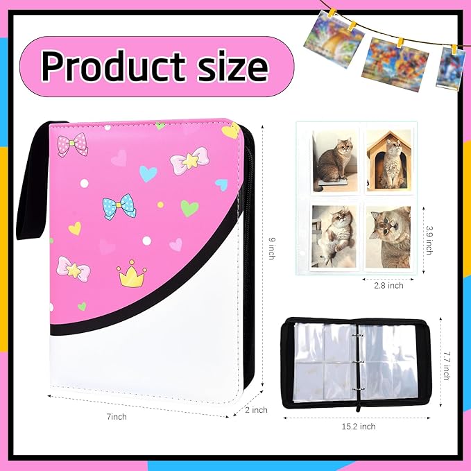 4 Pocket Trading Card Binder, Double Sided Card Album Holder, Premium Zip Trading Card Binder with Stickers, Collector Playing Card Folder