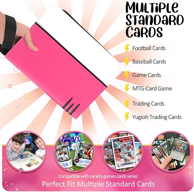 Card Binder 4 Pocket, Collectible Trading Card Albums Fits 400 Cards with 50 Removable Sleeves, Portable Trading Card Binder Collection Album Holder, Game Card Case book With Zipper for Gifts, Pink