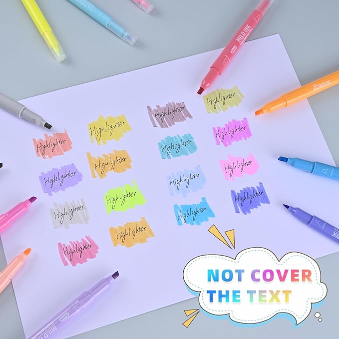 Dual Tip Aesthetic Highlighters 16 Colors and 2 Pcs 3 in 1 Multicolor Gel Pens 6 Colors Ink, Chisel & Fine Tips, No Bleed, Cute Bible Highlighters Assorted Colors for Journaling Textbook