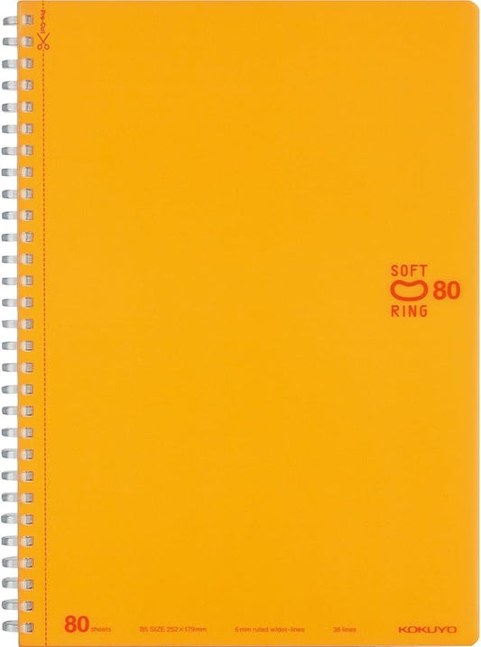 KOKUYO Spiral Lined Notebook, 10'' x 7'' Pastel Journal B5 Soft Ring Notebooks with Dot 6 mm Ruled, 80 Sheets, Orange 1 Subject Notebook, Note Taking for School. Japan Import (SU-SV308BT-YR)