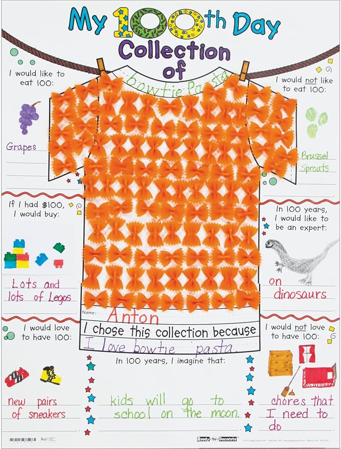 Really Good Stuff 100th Day of School Decorate Posters- 24 Pack- My 100th Day Collection Tee Posters- 100th Day Activities for The Classroom