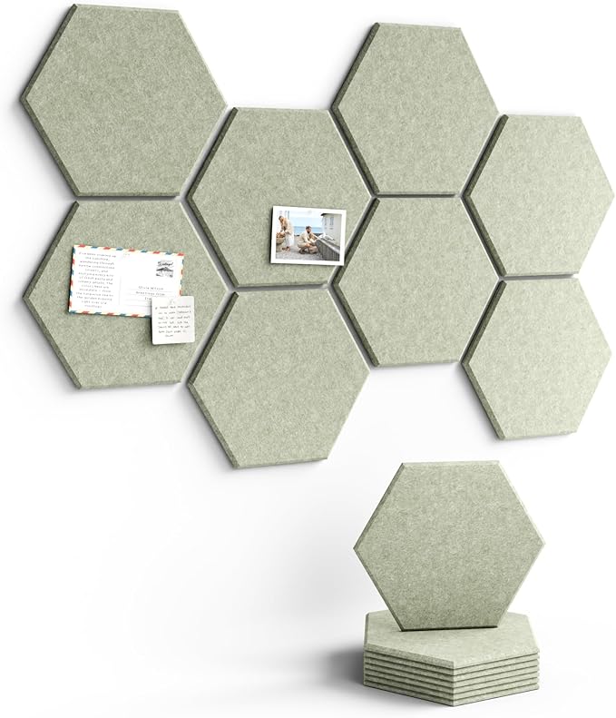 Fluxynara Hexagon Cork Board Alternative for Walls Decor-8-Pack Felt Bulletin Board Tiles,with 30 Pushpins,50 Adhesive Tabs for Office,Classrooms & Home Pin Board Felt Board-Sage
