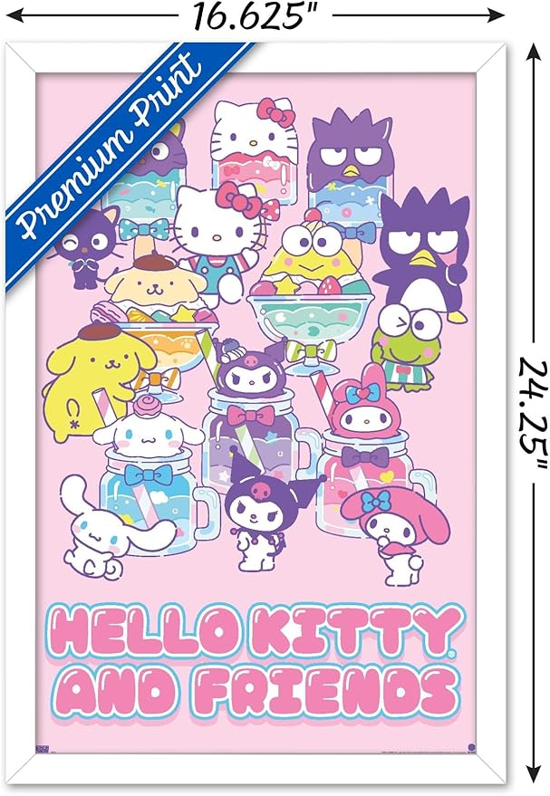 Trends International Hello Kitty and Friends: 24 Summer Fresh - Group Wall Poster, 22.4L x 14.7W, White Framed Version