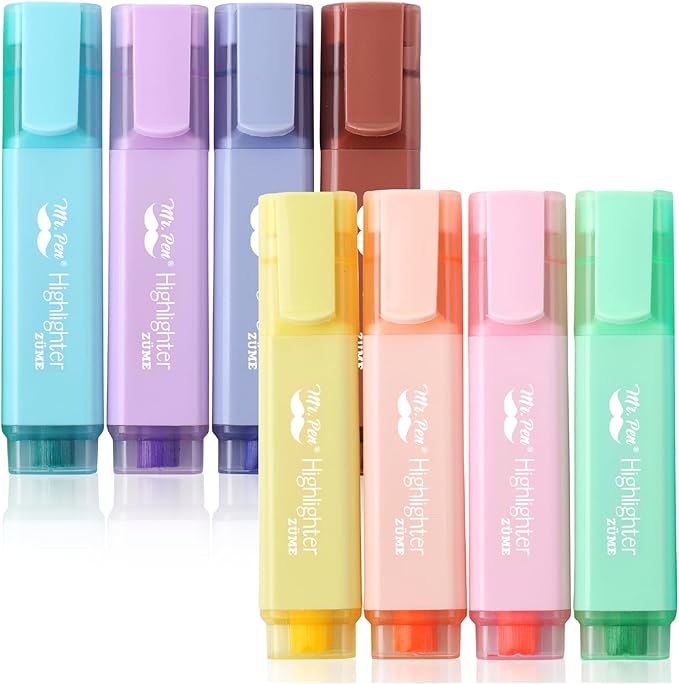 Mr. Pen- Pastel Highlighter, 8 pcs, Tank Style, Chisel Tip, Cute No Bleed Bible Highlighter