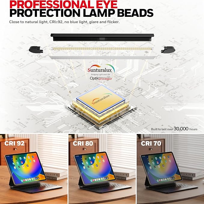 Honeywell Wide Desk Lamp with Clamp for Dual Monitors,22W Full-Spectrum Eye-Caring LED Light Bar for Home Office, 3-Section Adjustable Design with Stepless Dimming
