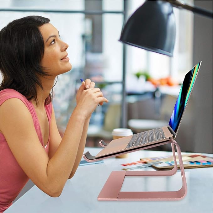 Ergonomic Aluminum Laptop Mount | Computer Stand & Holder - Compatible with MacBook, HP, Lenovo, Samsung, Huawei & More (10-17.3" Laptops) - Rose Gold