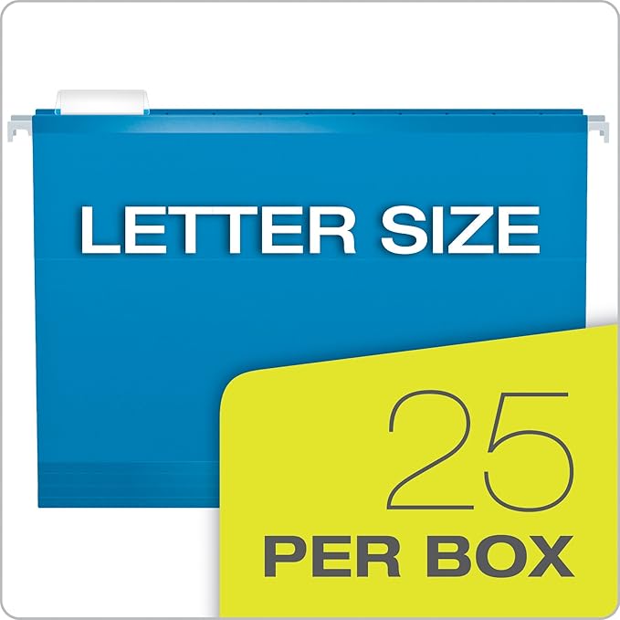 Pendaflex Reinforced Hanging File Folders, Letter Size, Blue, 1/5 Cut, 25/BX (4152 1/5 BLU) (Pack of 2)