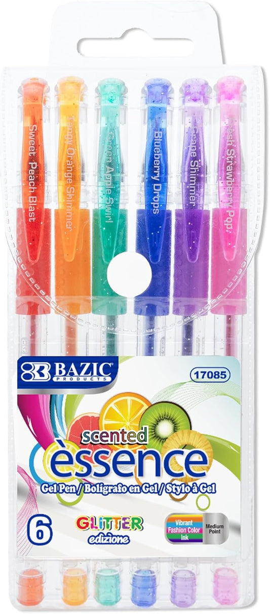 BAZIC Products Essence Scented Glitter Color Gel Pen, Comfort Grip Acid Free Smooth Writing for Drawing Coloring Greeting Card Art Gift (6/Pack), 1-Pack
